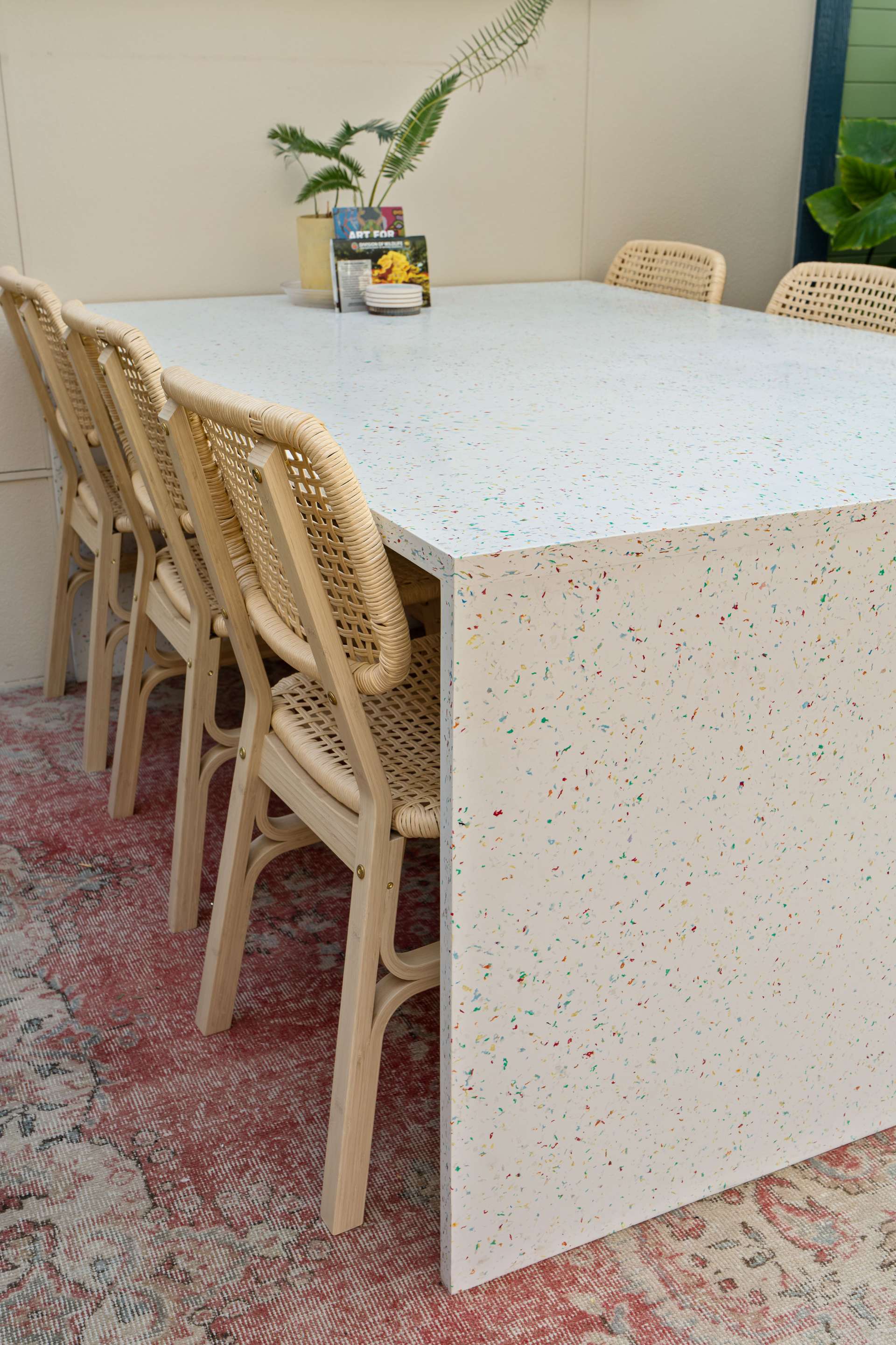 Marble Plastics speckle-terrazzo communal table installed at Good Land, Columbus.