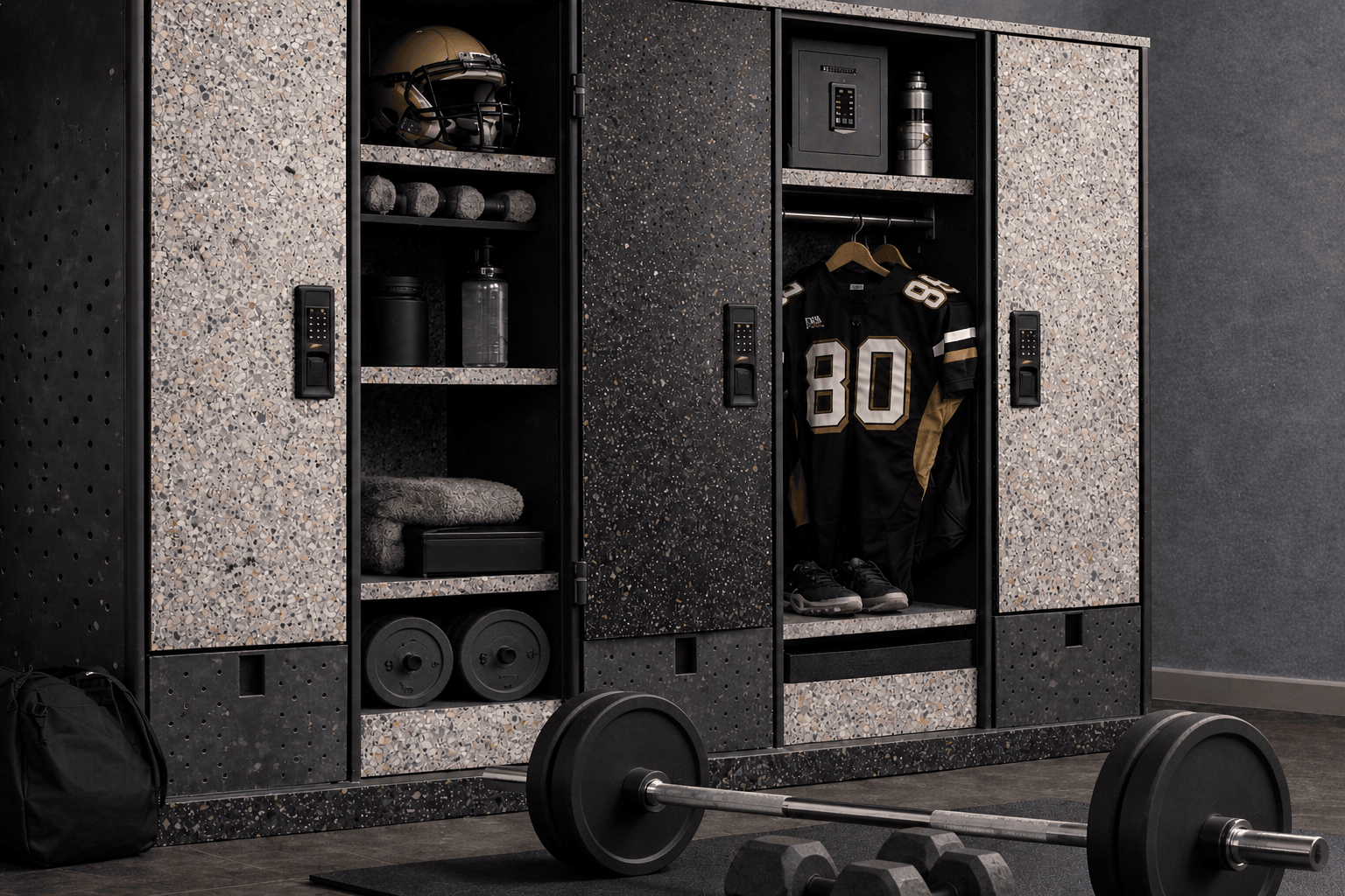 Replay Drift locker fronts in an athletics facility.